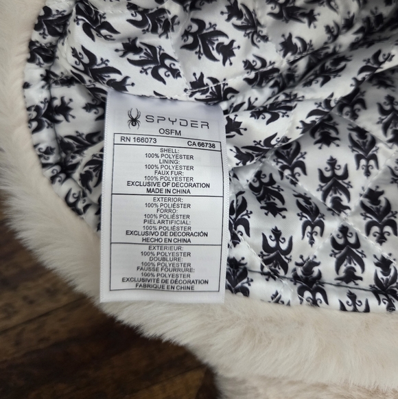 Spyder Women's Quilted Black and White Faux Fur Trapper Style Winter Hat - Picture 9 of 11